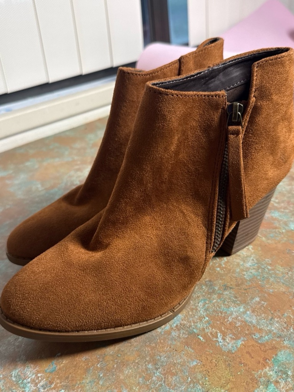 Qupid Brown Suede Ankle Booties with Side Zip